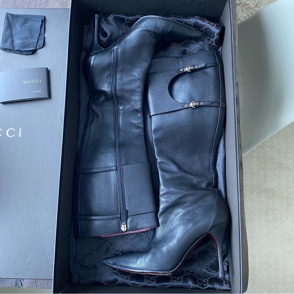 Gucci stiv pelle cuoio black leather boots